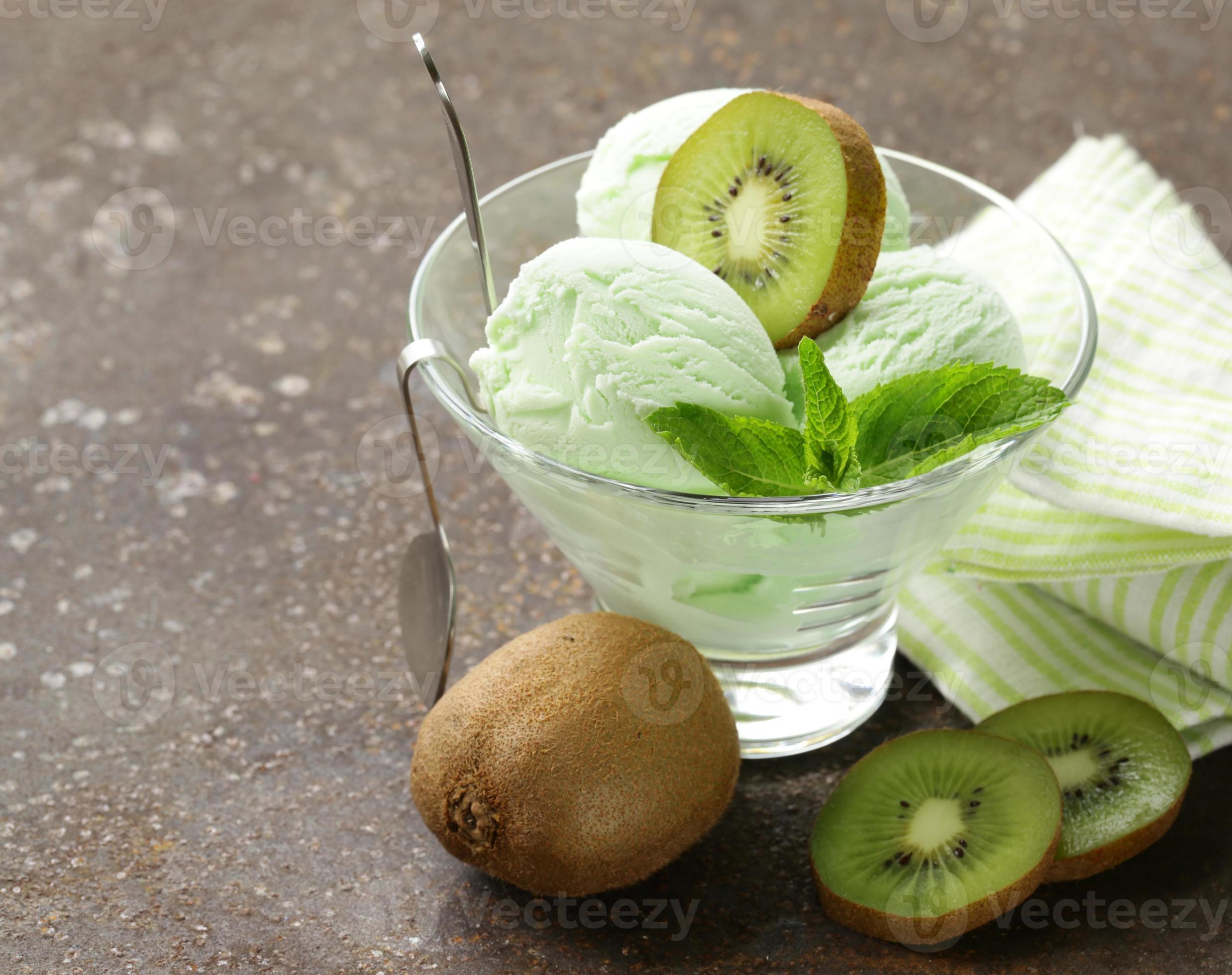 fruit creamy ice cream with green kiwi and mint photo