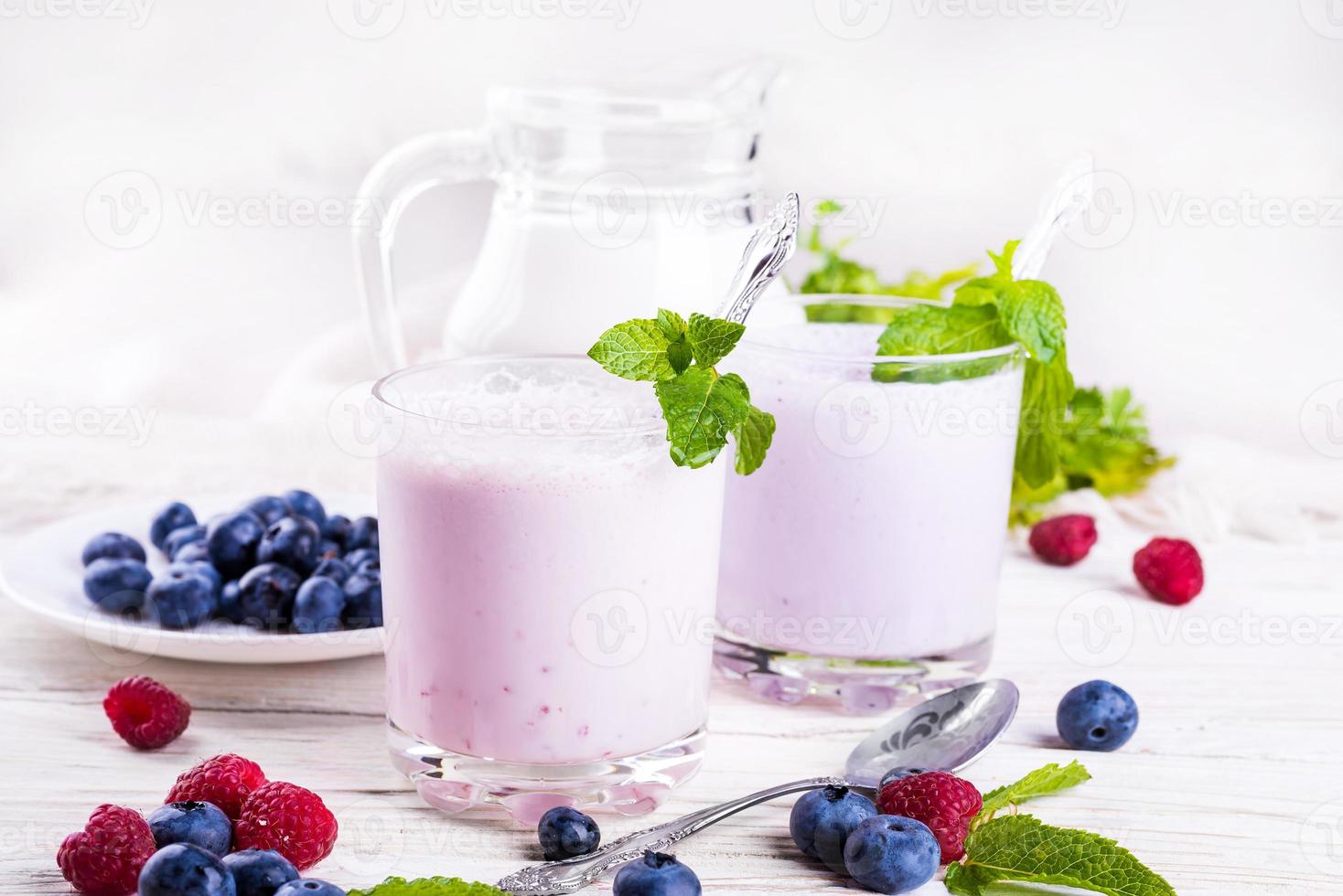 Milkshake with blueberries photo