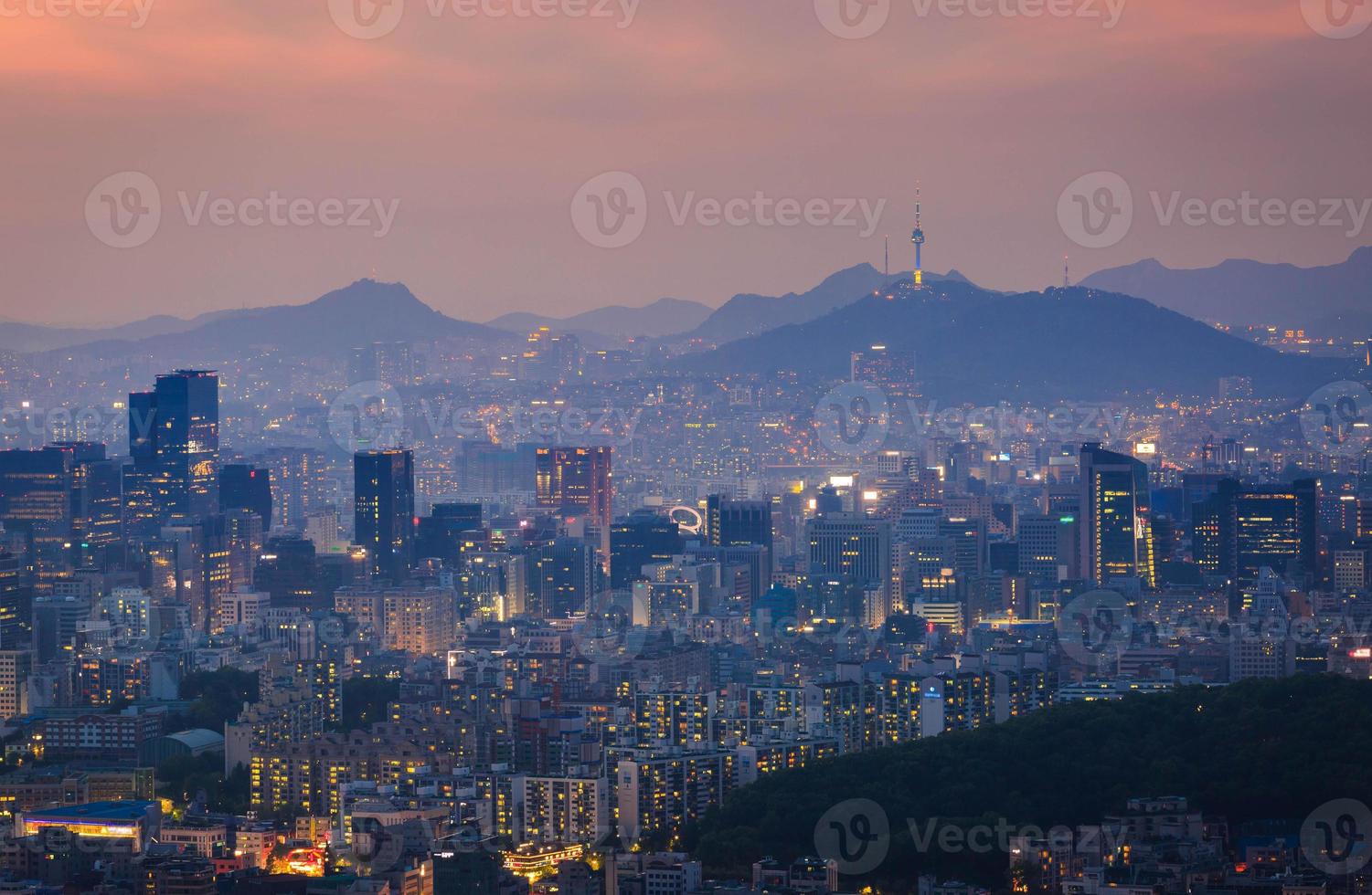 Seoul city and n Seoul tower in Misty day photo