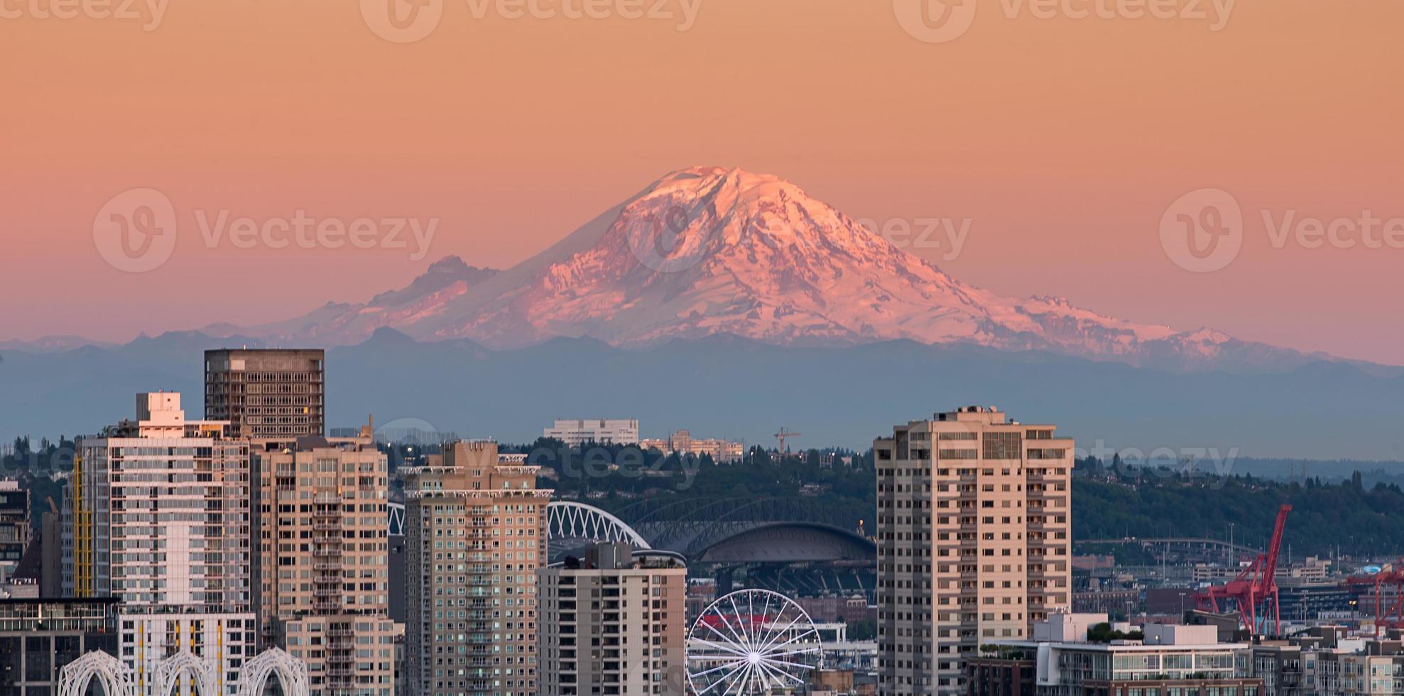 Beautiful Seattle in the Evening with Space Needle and Mt.Rainer photo
