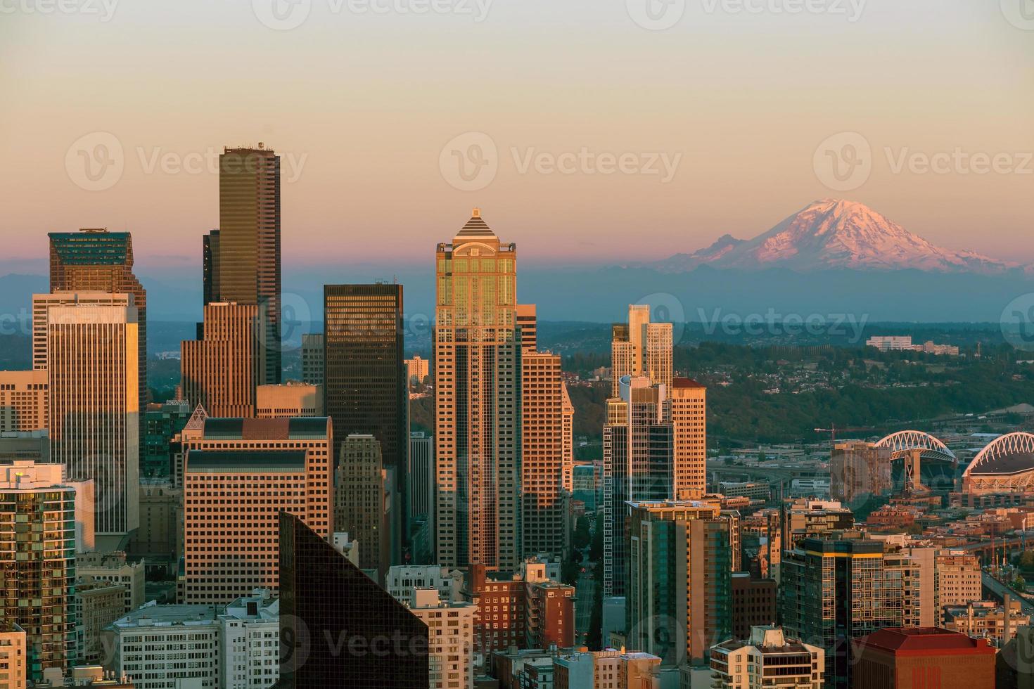 Seattle skyline panorama at sunset photo