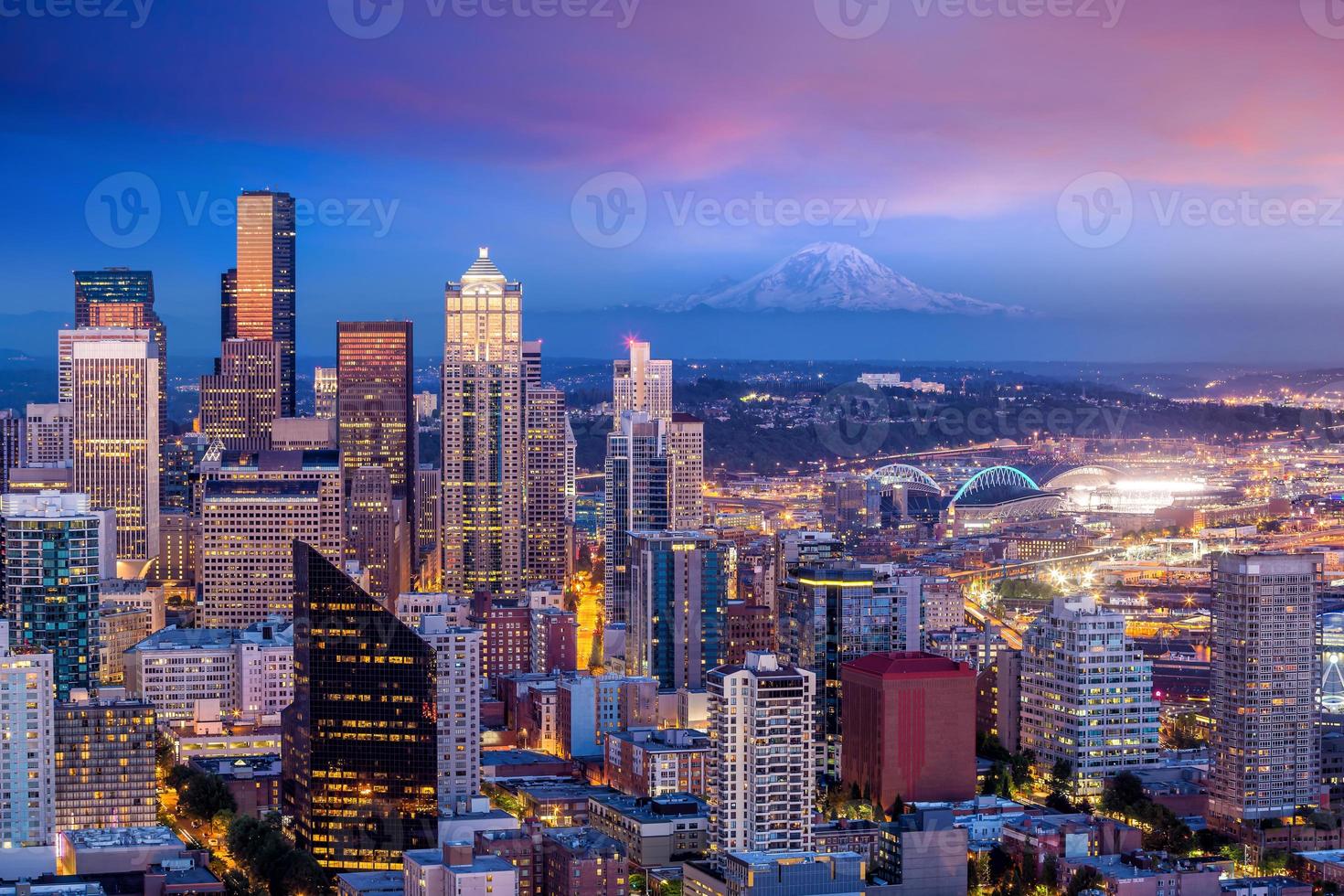 Seattle skyline panorama at sunset photo