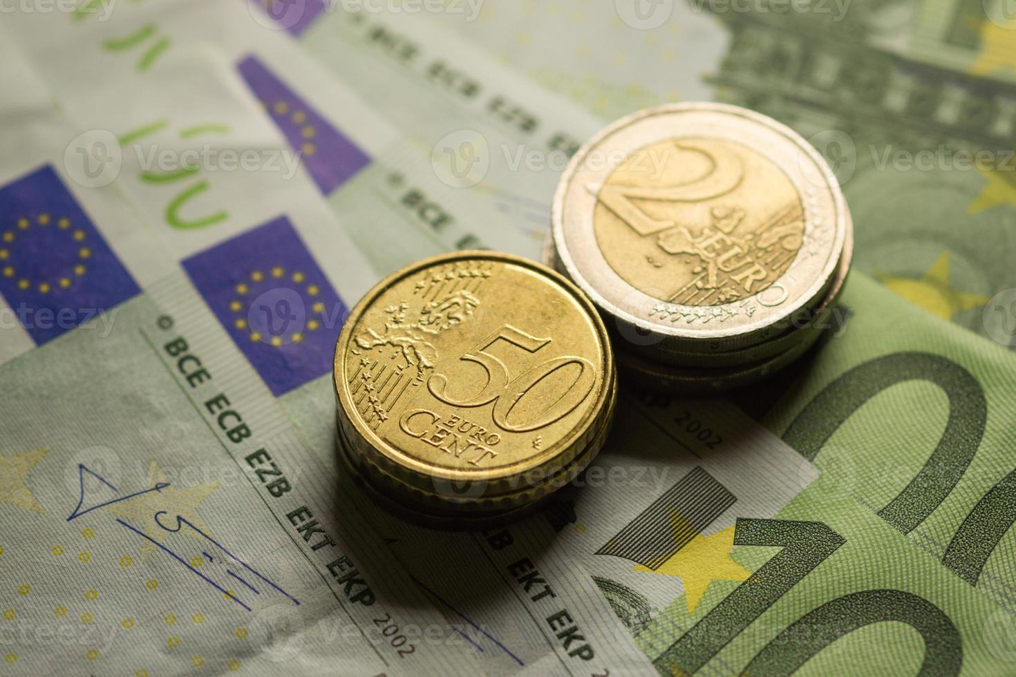 Euro coins and banknotes money. photo