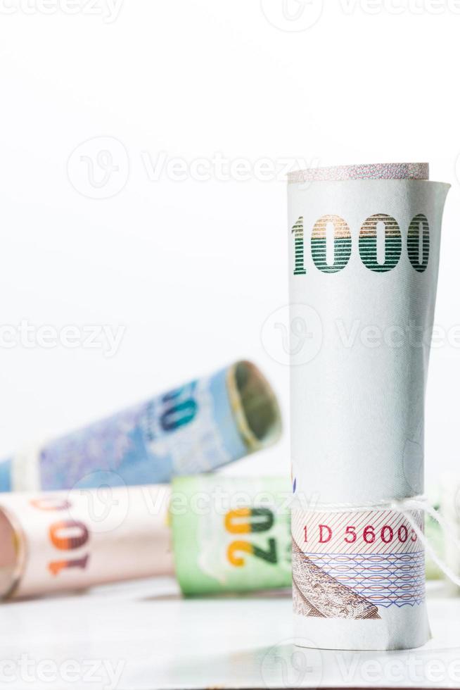 Thai money banknotes on white background. photo