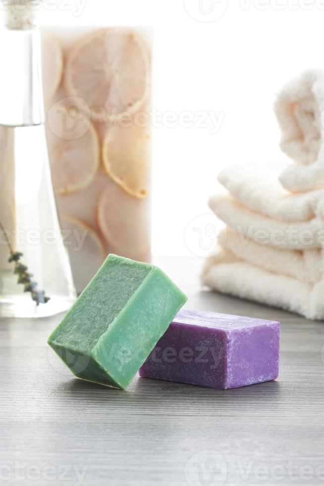Green and purple soaps photo