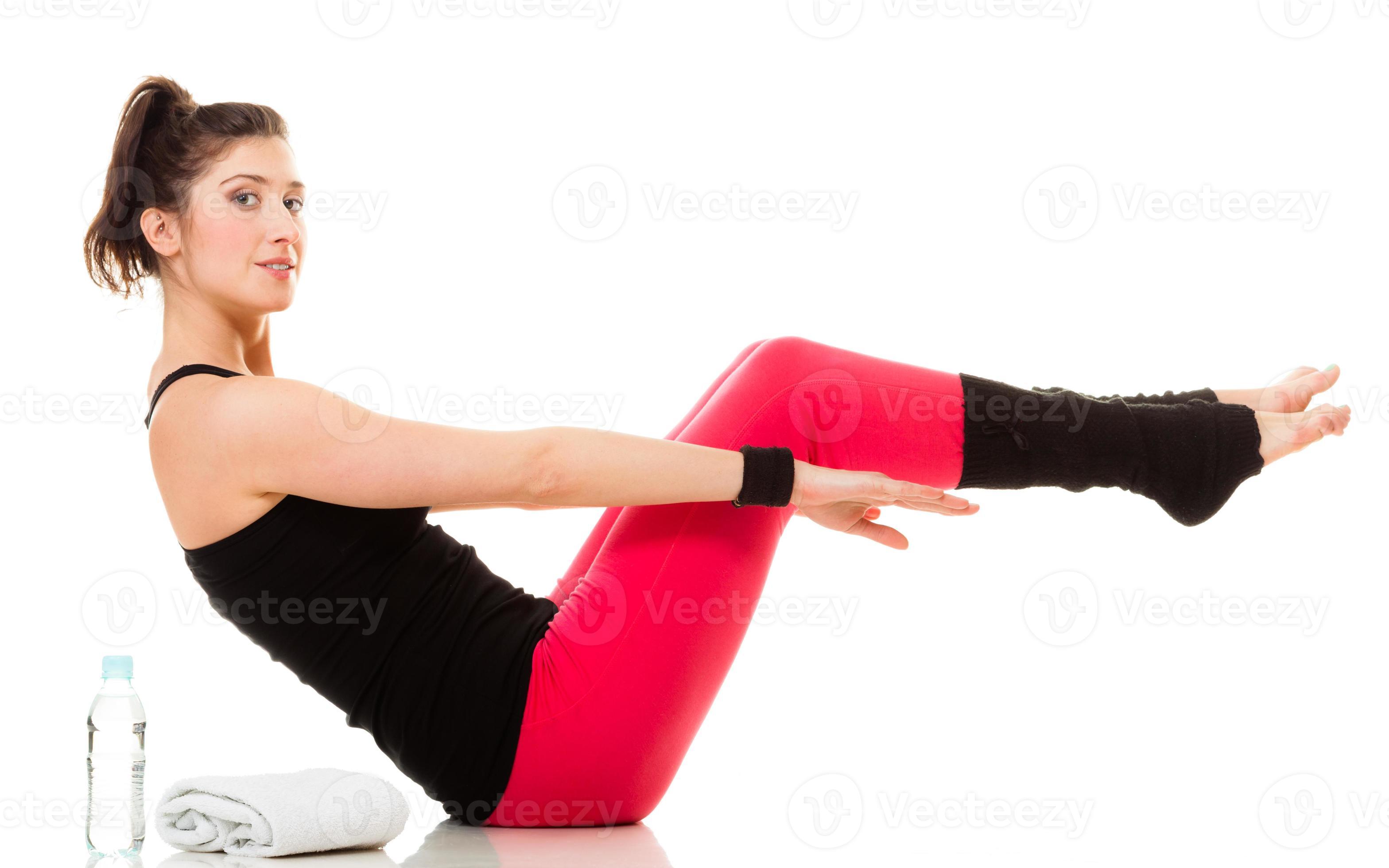 Flexible girl doing stretching pilates exercise 883878 Stock Photo at