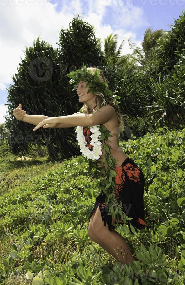 hawaiian hula danced by a teenage girl photo