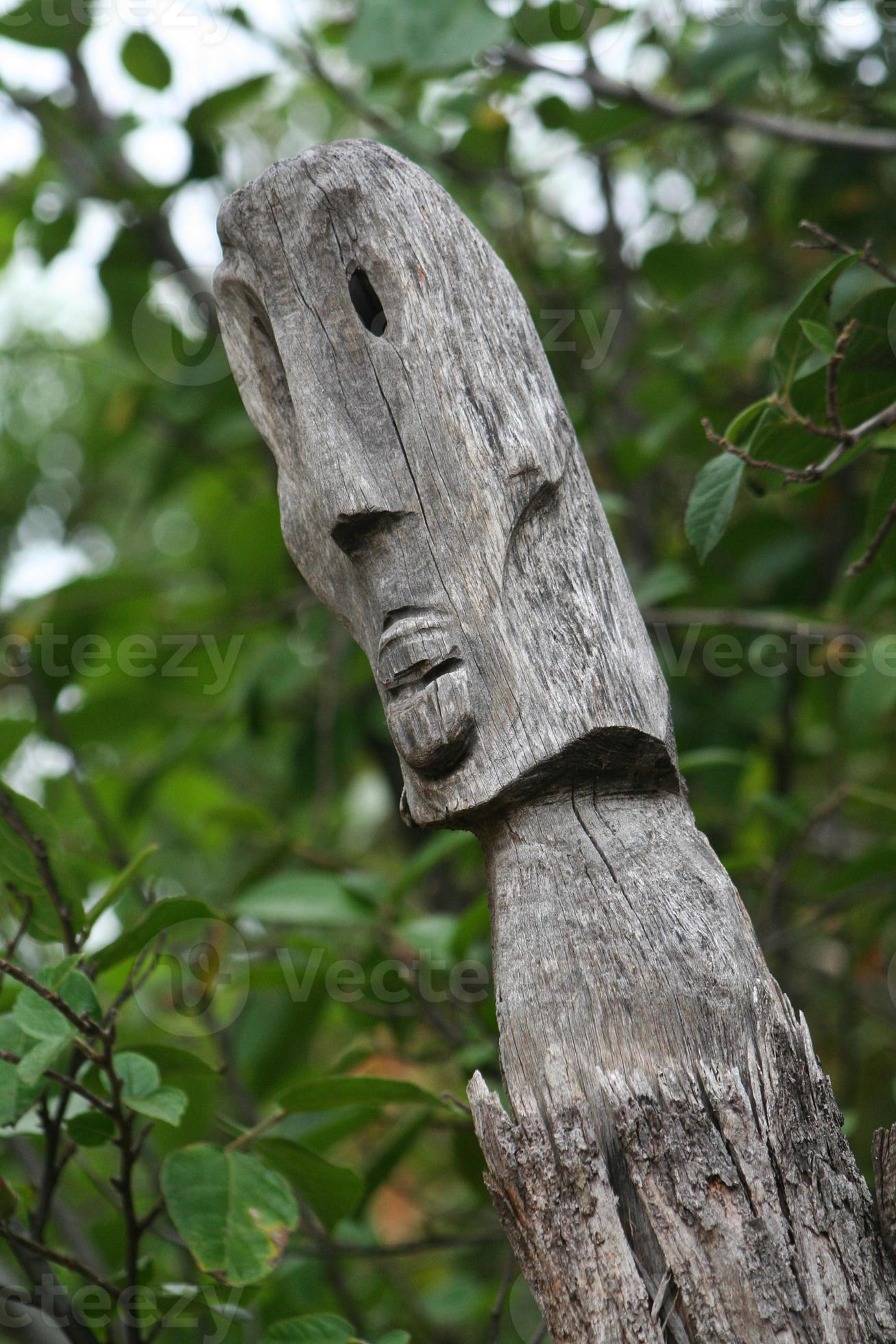 tótem de madera tallada isla polinesia foto