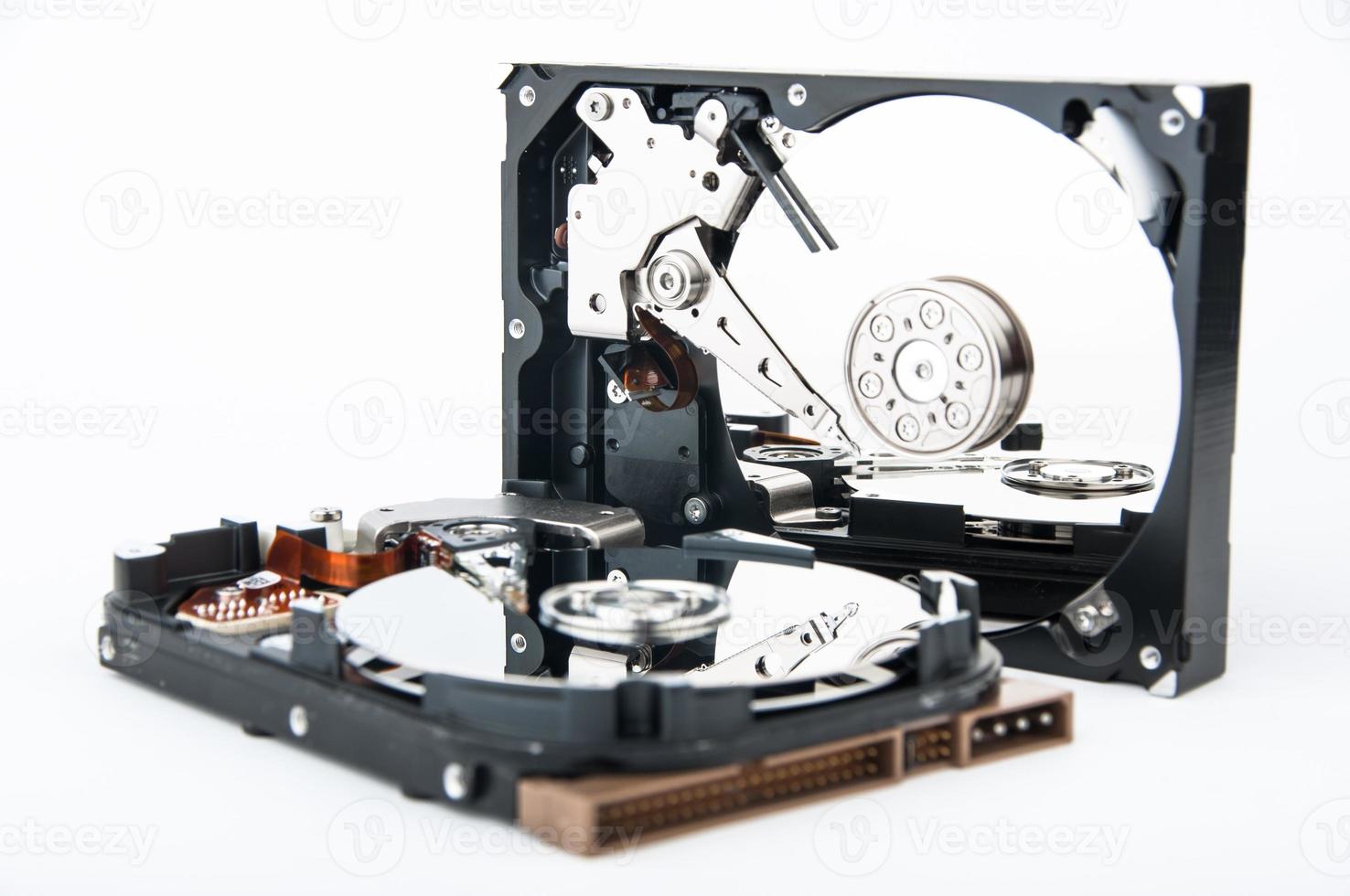 Two hard disk drives closeup photo