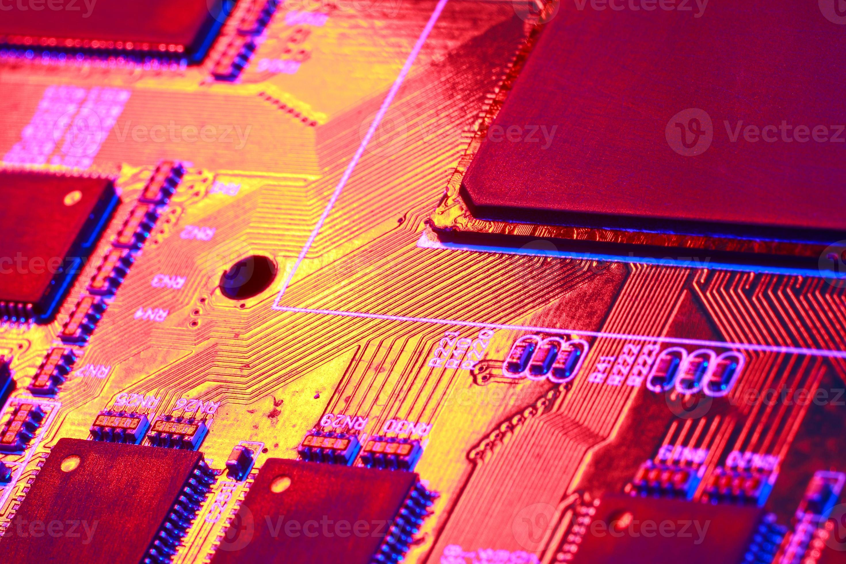 yellow light on motherboard, Gold yellow with red light of electronic