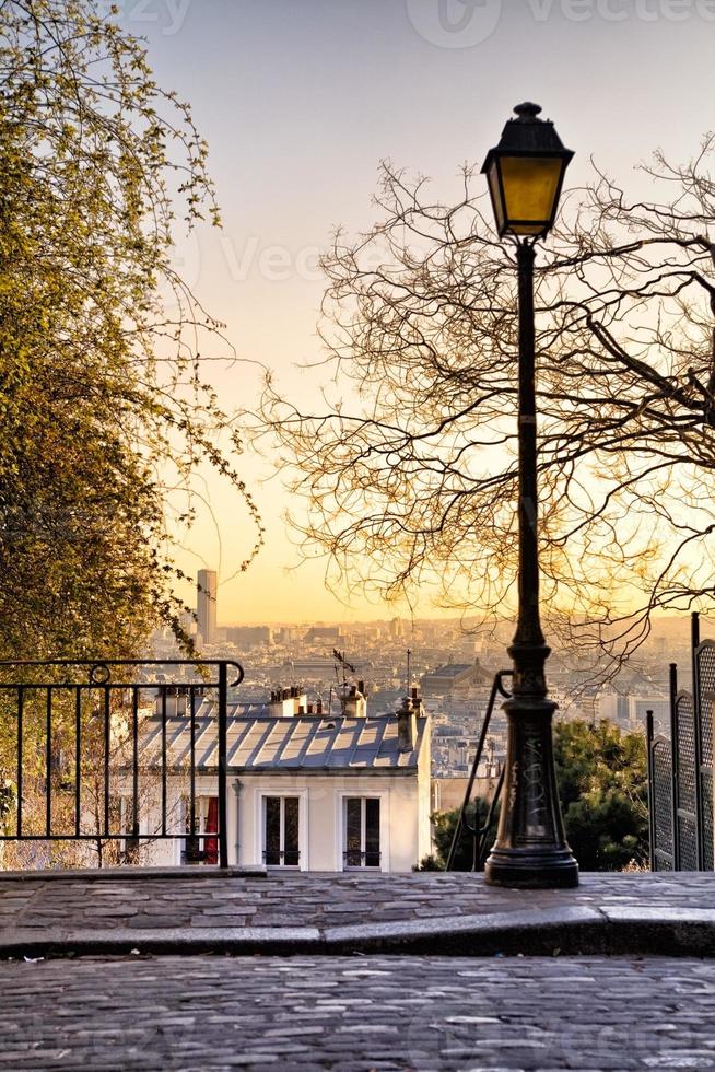 Street lamp and Paris skyline photo