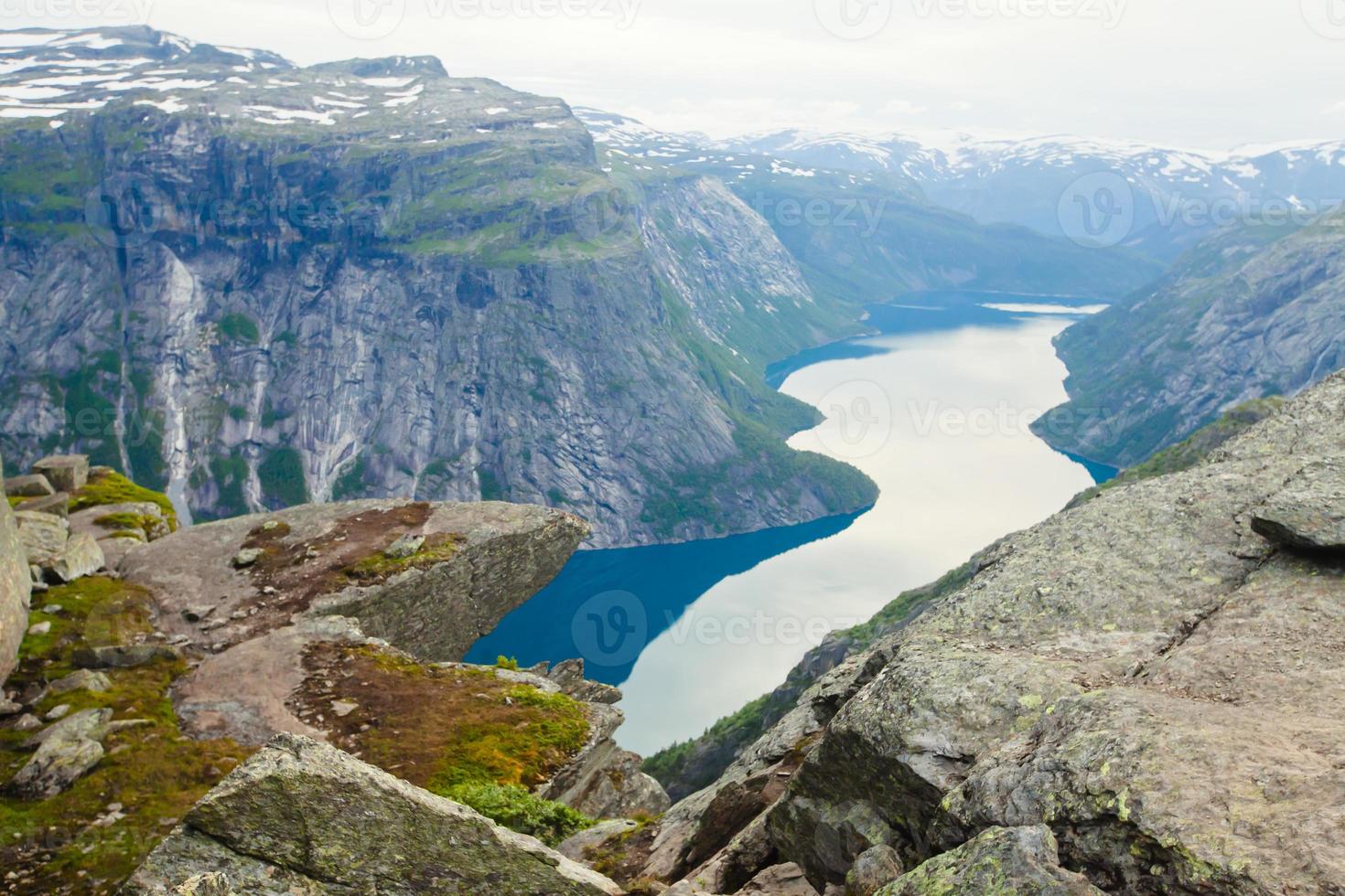 Famous norwegian rock hiking place - trolltunga, trolls tongue, Norway photo
