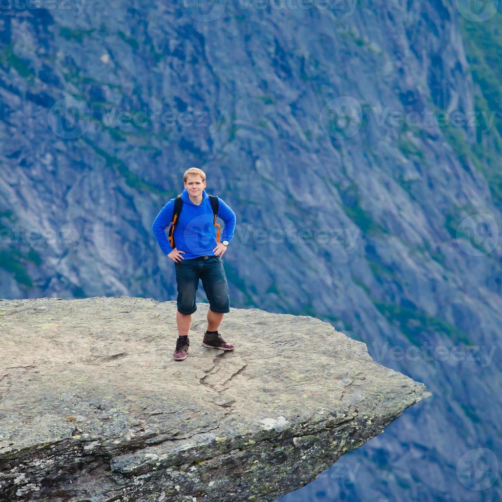 Famous norwegian rock hiking place - trolltunga, trolls tongue, Norway photo
