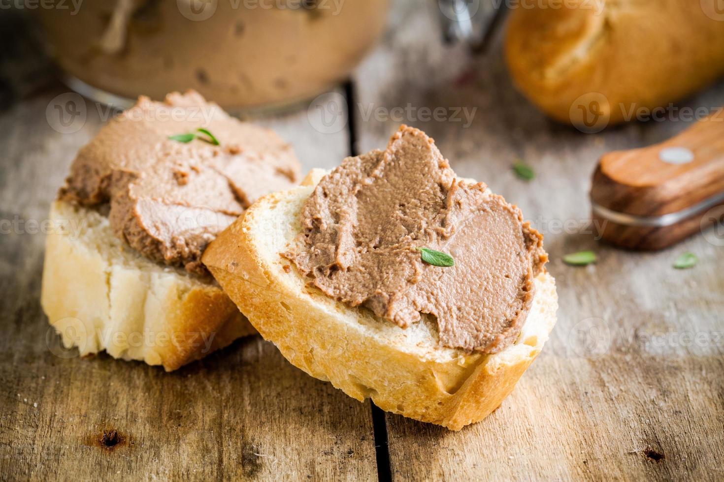 sandwiches with homemade chicken liver pate for breakfast 902146 Stock