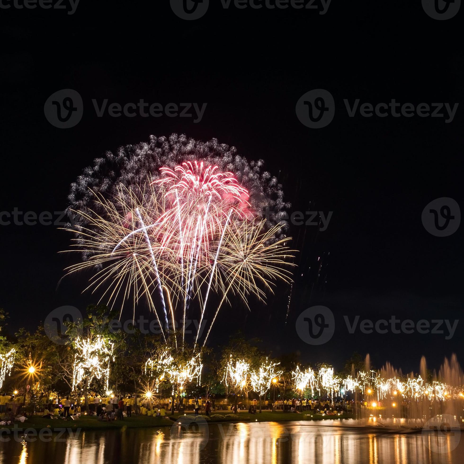 Big Fireworks In The Sky Over A Parks Stock Photo