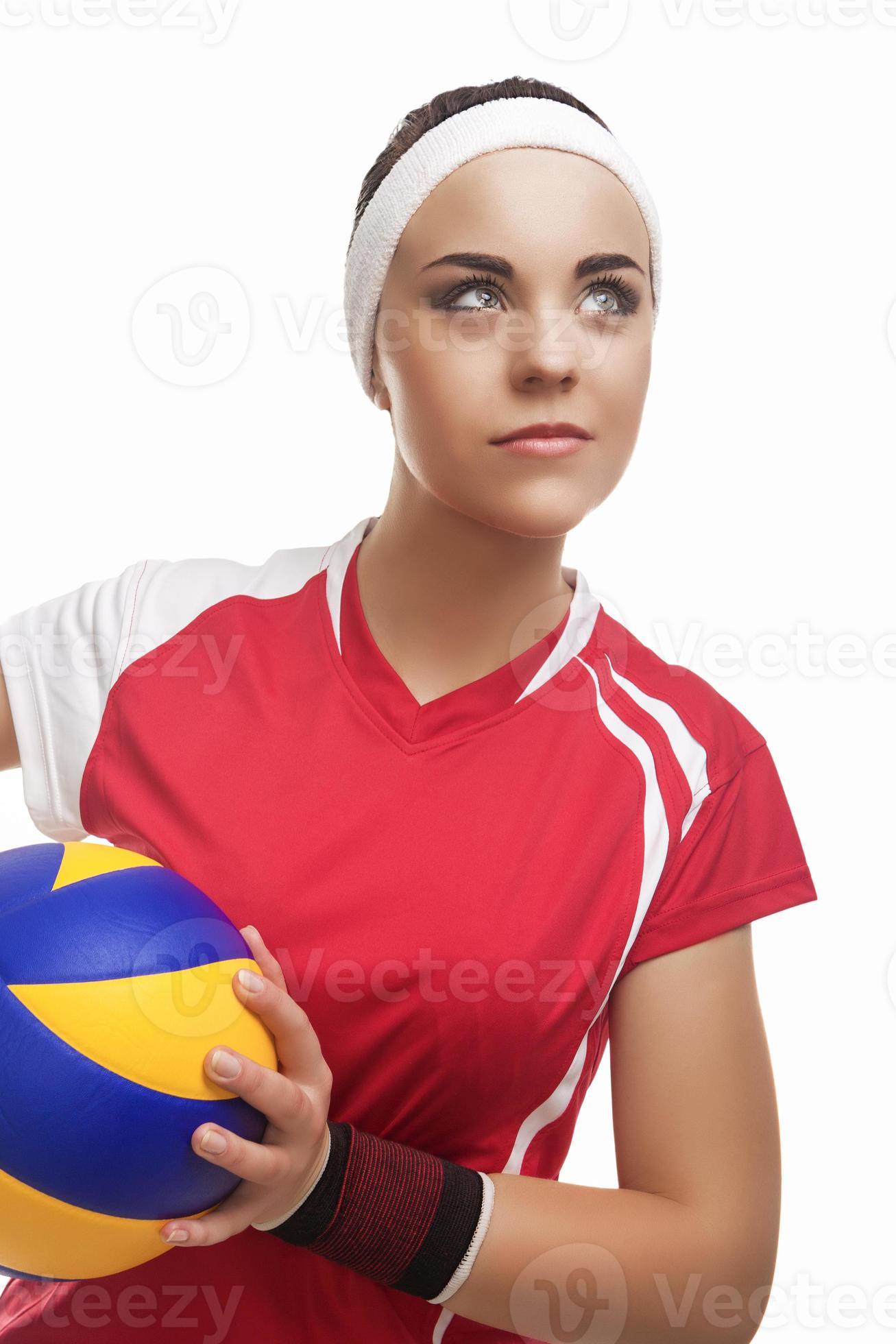 Caucasian Professional Female Volleyball Player Equipped in Volleyball  Outfit Looking Up 911416 Stock Photo at Vecteezy