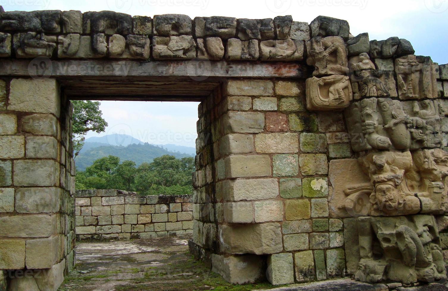 ancient carvings from mayan culture in honduras photo