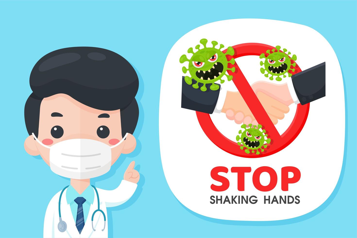 Cartoon Doctor Recommending to Stop Shaking Hands vector