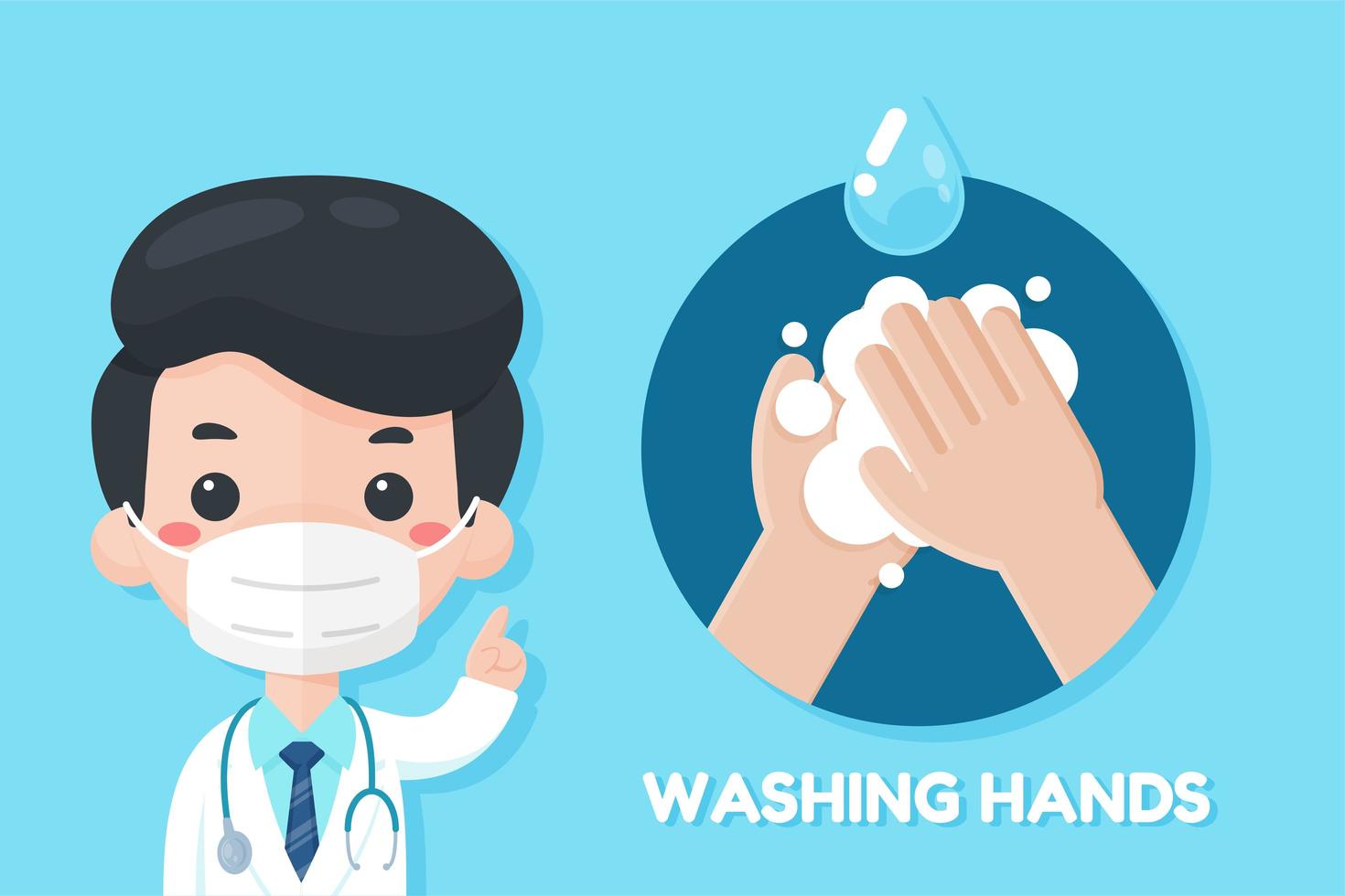 médico de dibujos animados que recomienda lavarse las manos vector
