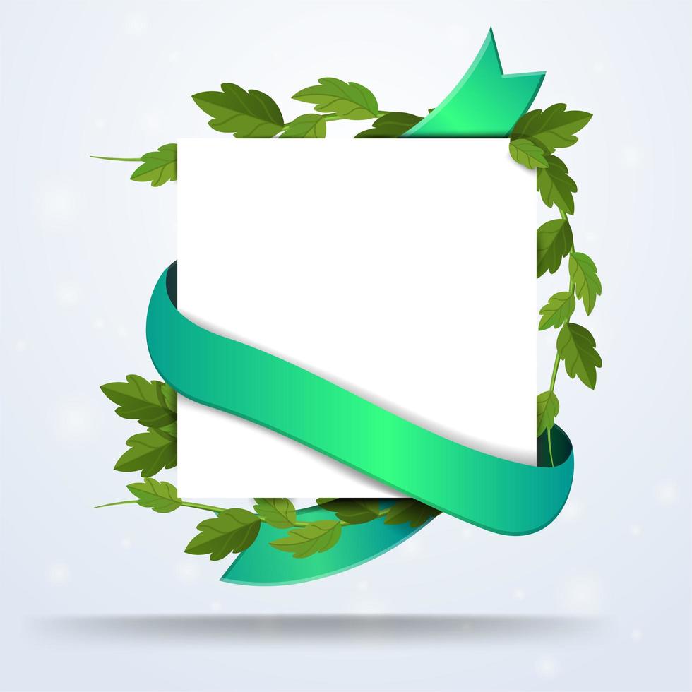 White square paper with foliage and green ribbon vector