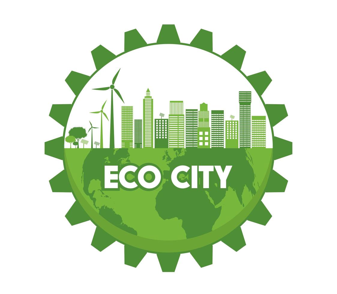 Eco City on Globe in Gear Shape vector