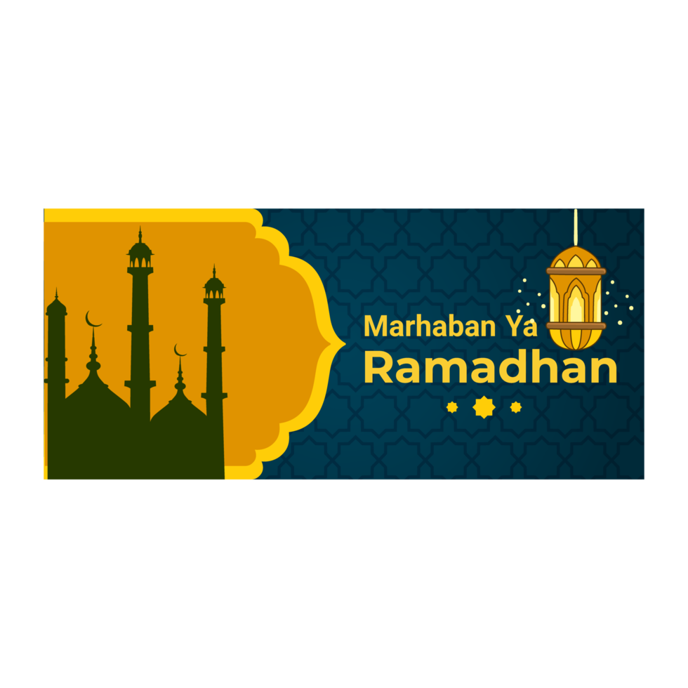 Bandera de Ramadán adornado azul y amarillo con mezquita vector