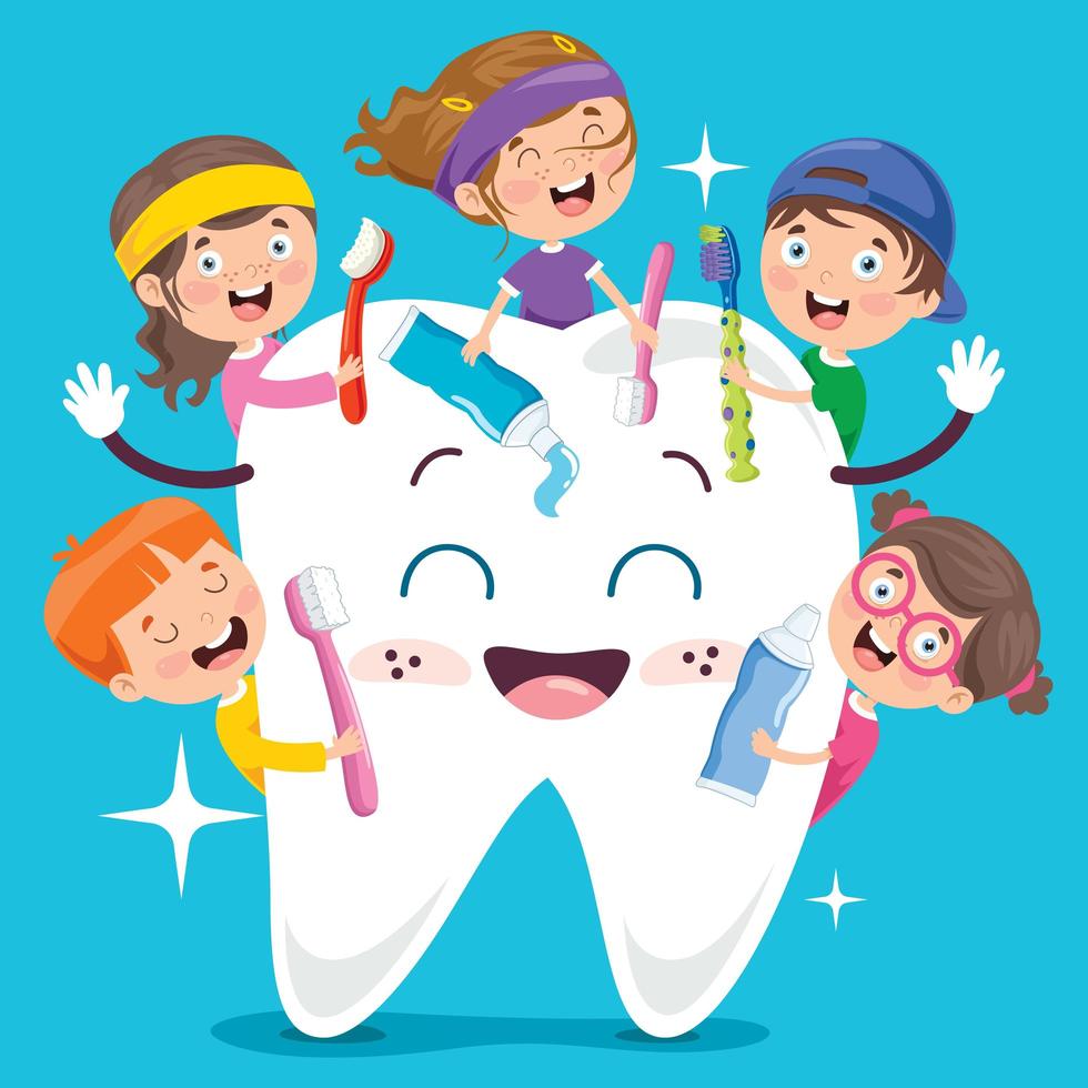 Brushing Teeth Concept With Cartoon Character vector