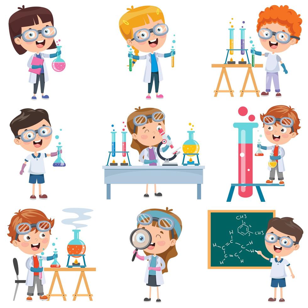 Cartoon Students Doing Chemistry Set  vector