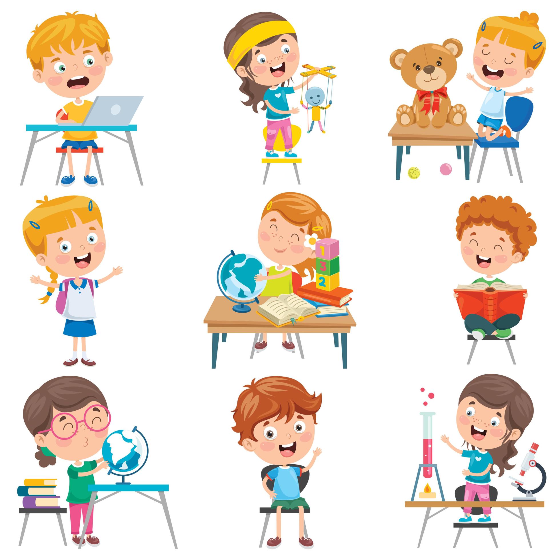 Little Children Doing Various School Activities 913531 Vector Art At