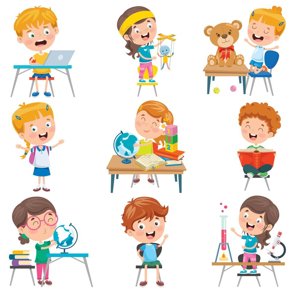 Little Children Doing Various  School Activities vector