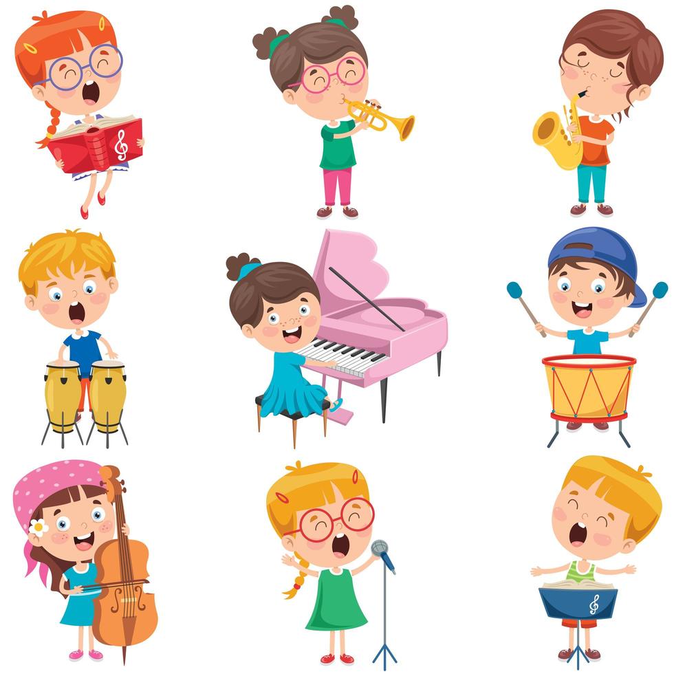 niños pequeños tocando varios instrumentos vector