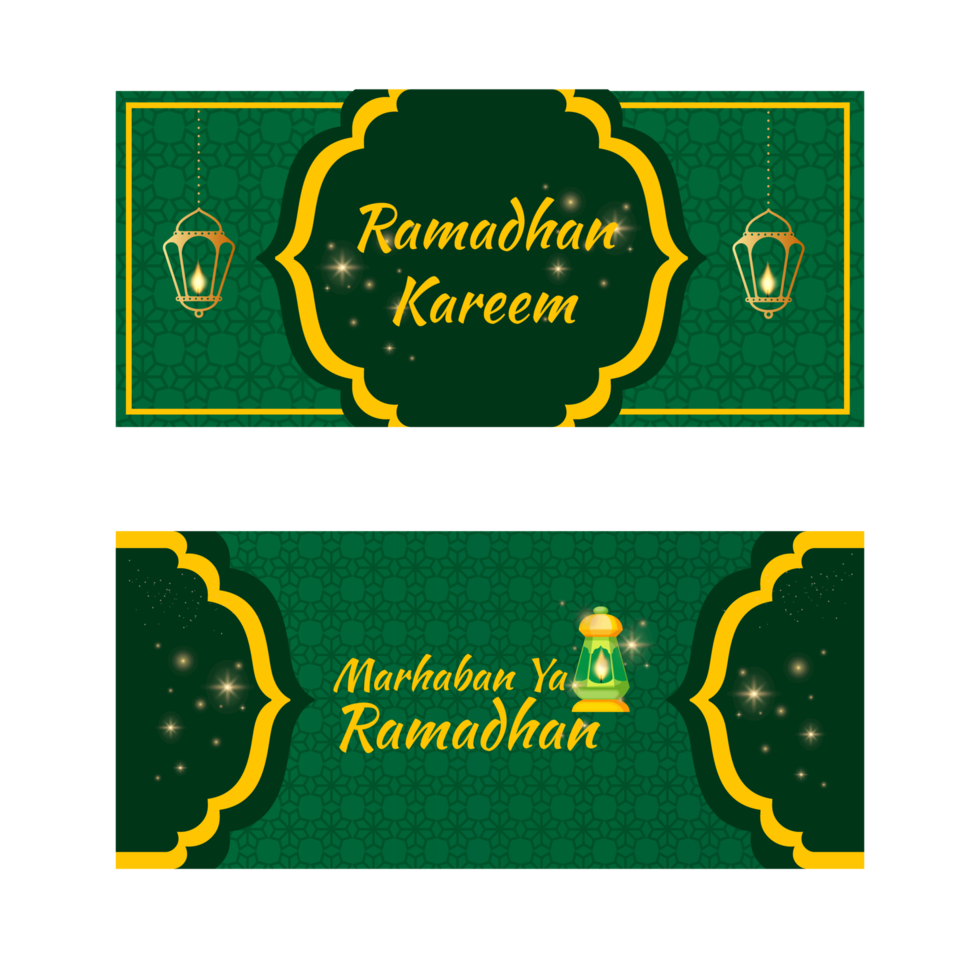 pancartas adornadas de ramadan kareem en verde y amarillo vector