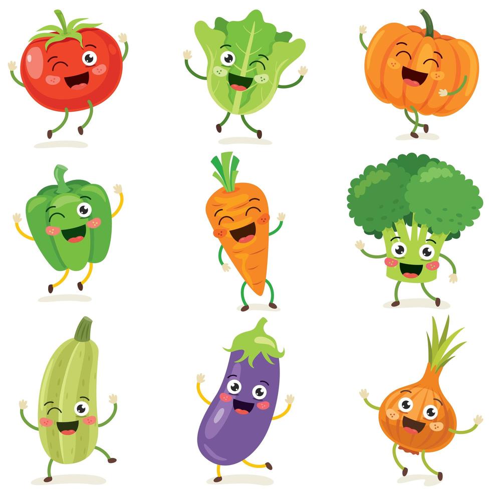 Set of Happy Cartoon Vegetables  vector