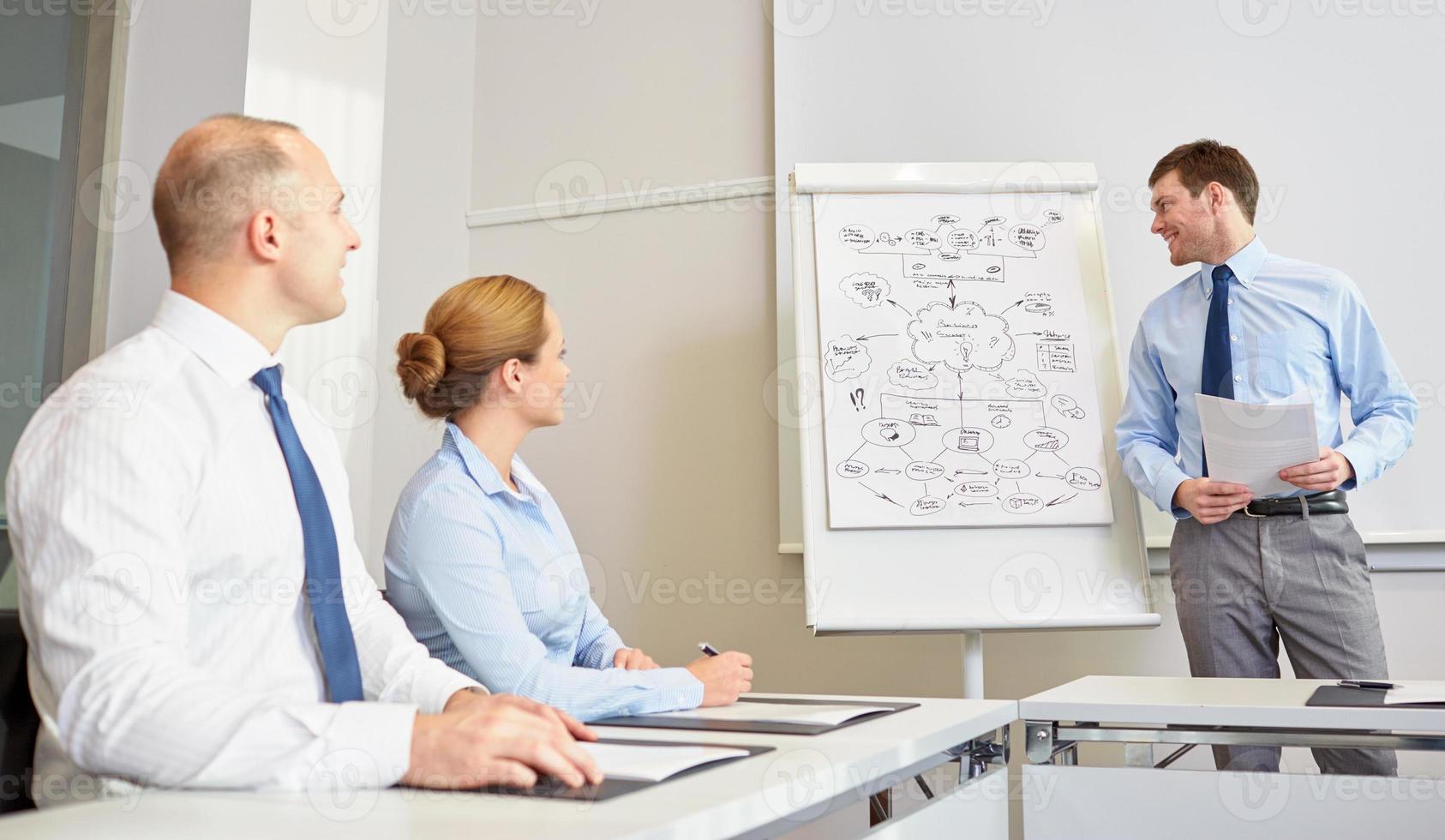 group of smiling businesspeople meeting in office photo