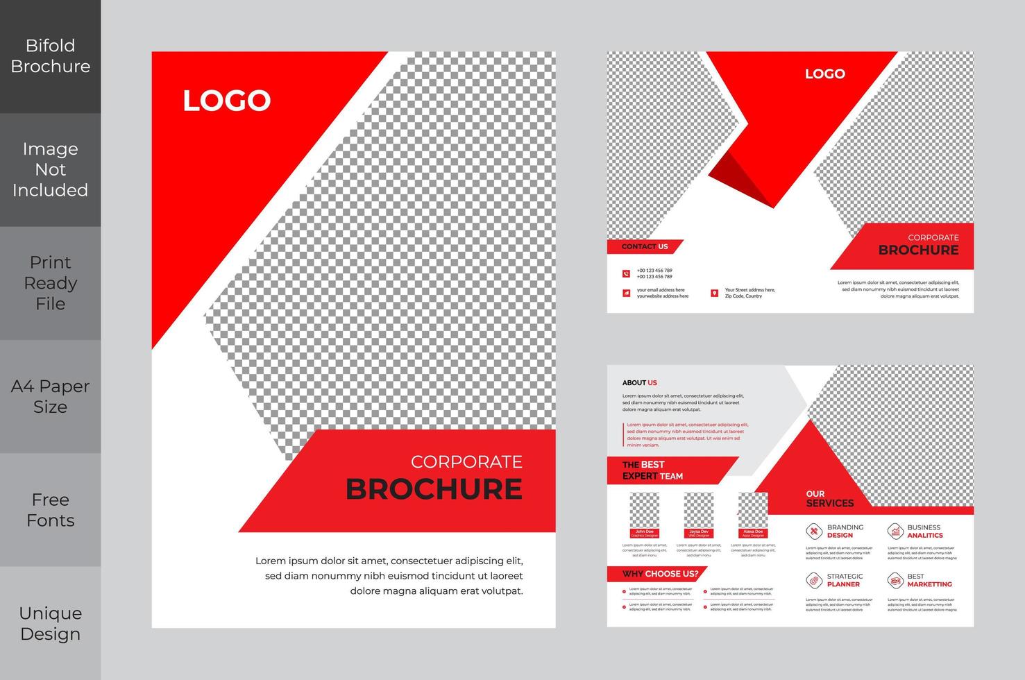 plantilla de folleto plegable de negocios corporativos rojo y blanco limpio vector