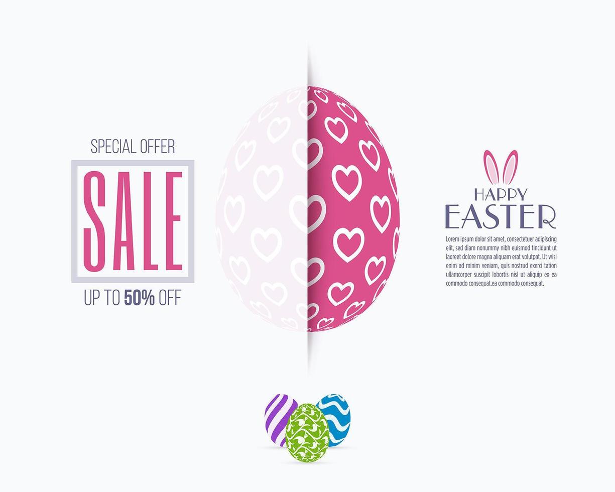 banner de venta de pascua de papel de corte rosa colorido vector