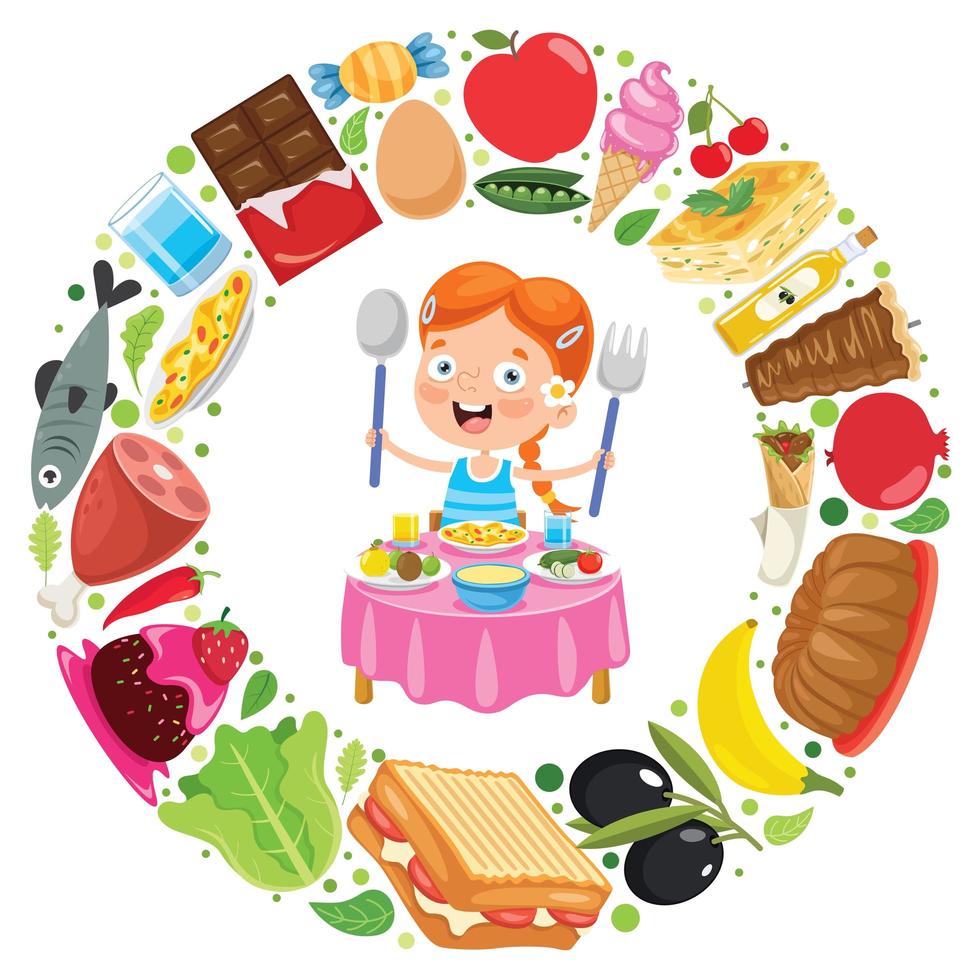 Little Kid Eating Delicious Food vector