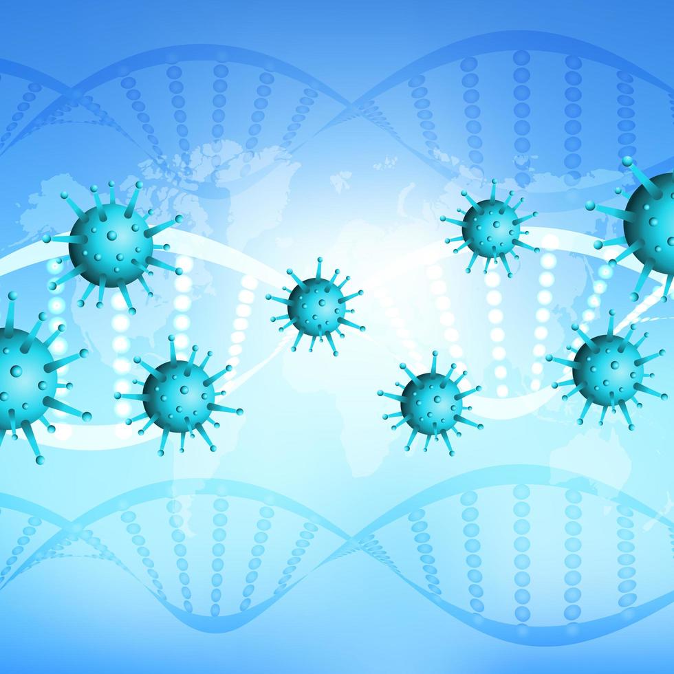 Blue Medical Background with Covid 19 Cells with DNA Strands vector