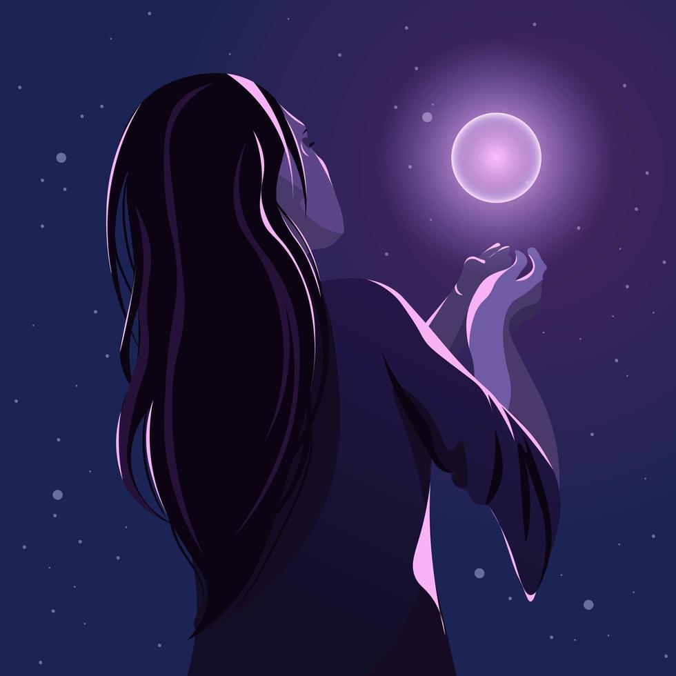 New age concept of the occult, woman holding a magic orb. vector