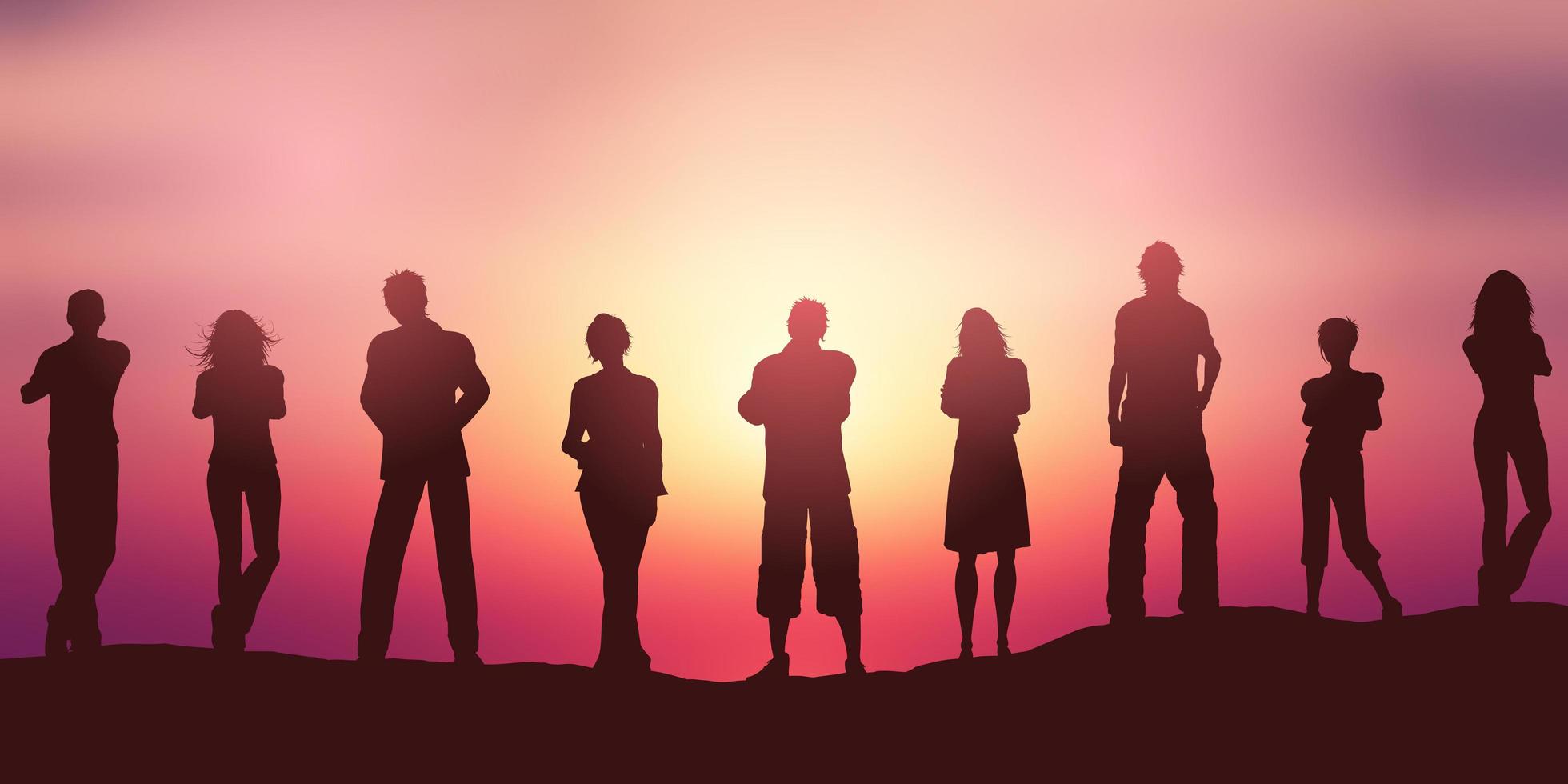 Social Distancing People Silhouetted on Sunset Sky  vector