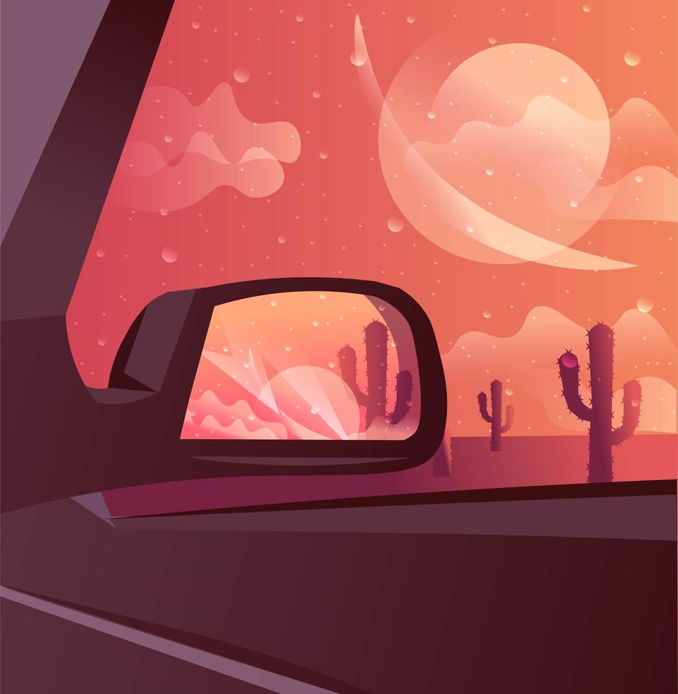 Desert sunset landscape with cactuses under twilight. vector