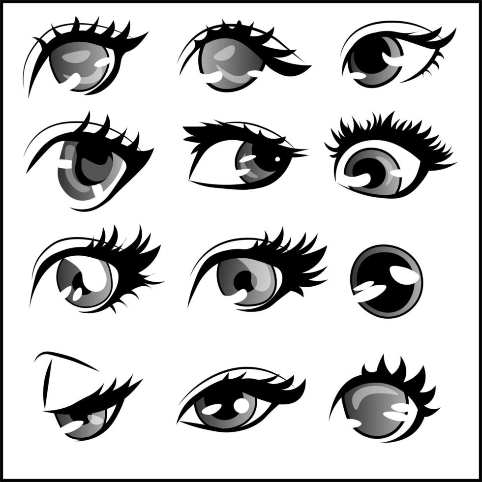 Different styles and shapes of anime eyes, element pack. vector