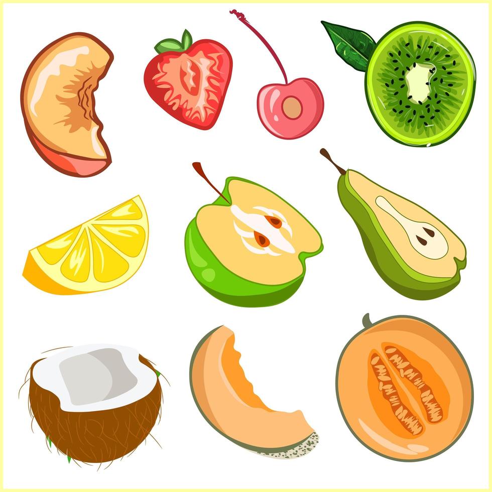 Elements pack of fruit slices and cut in half.  vector