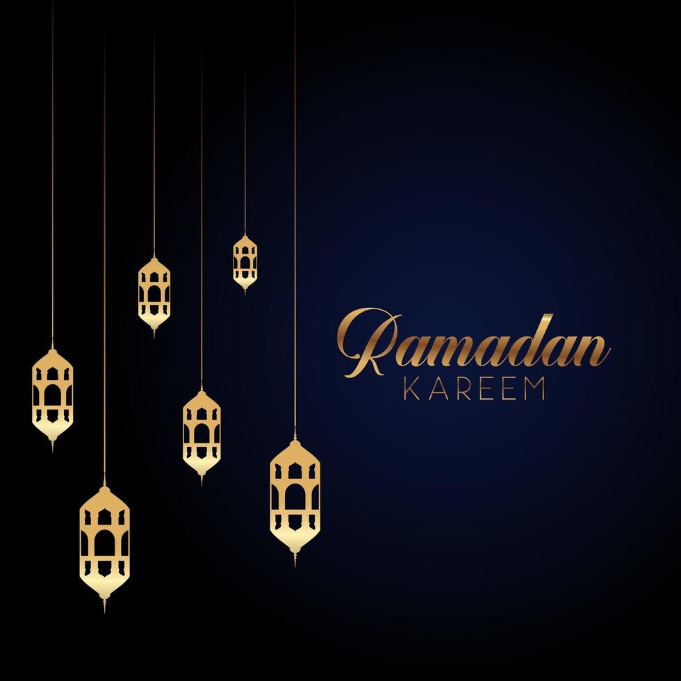 Ramadan Kareem Greeting with Golden Lanterns  vector