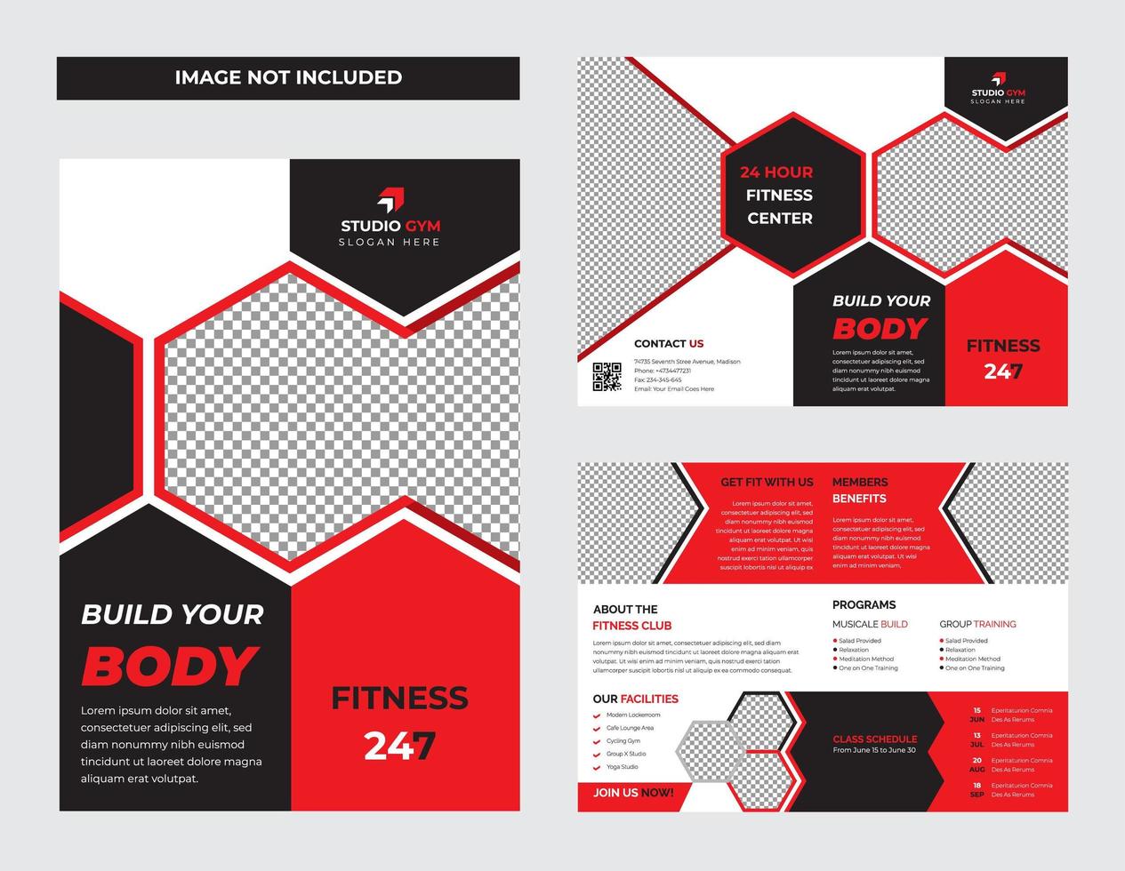 plantilla de folleto plegable de gimnasio rojo y negro vector