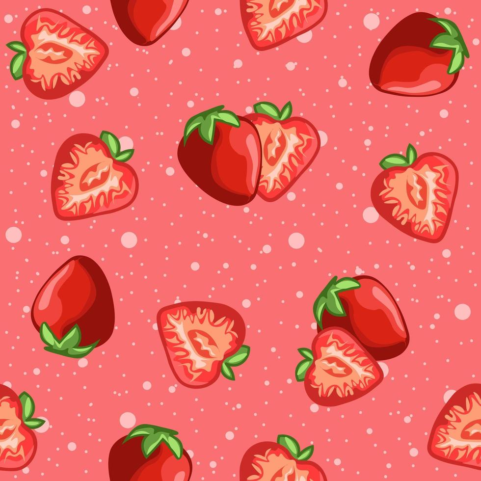 Pink red seamless pattern of strawberries and fruit slices.  vector