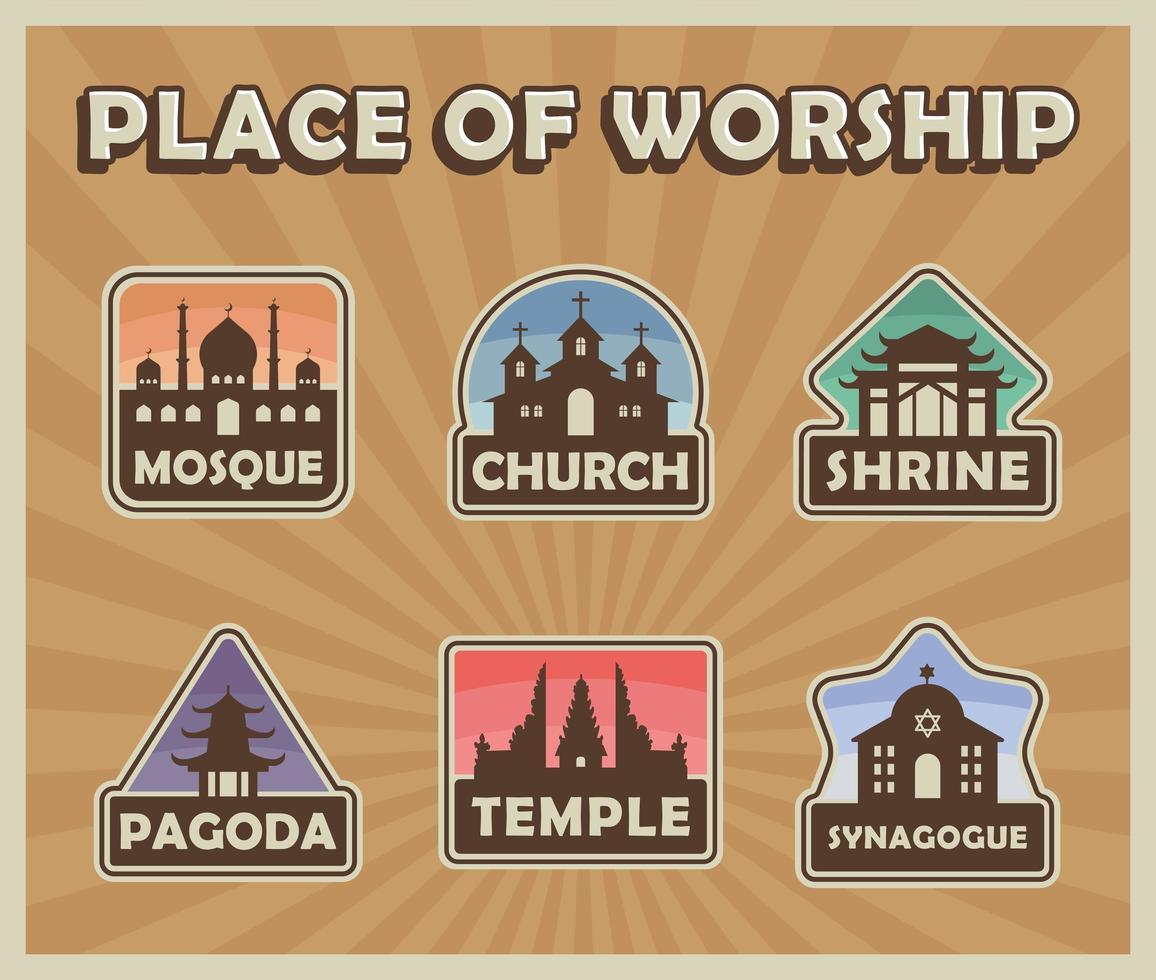 Places of Worship Religion Buildings Badges vector