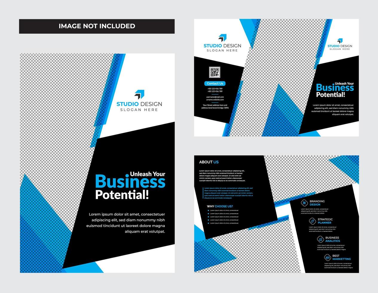 Blue Corporate Business Bi-fold Brochure Design Set vector