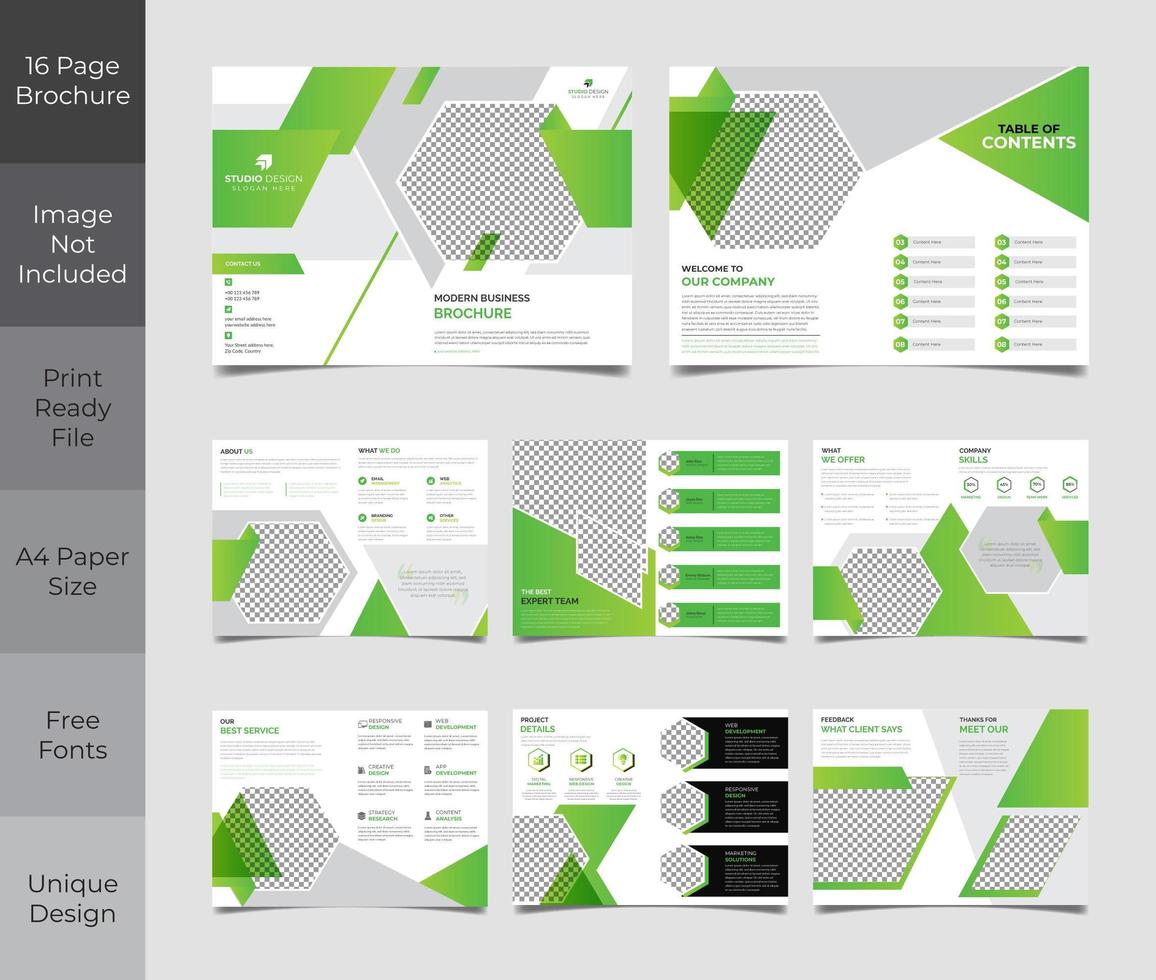 Diseño de plantilla de folleto de 16 páginas vector