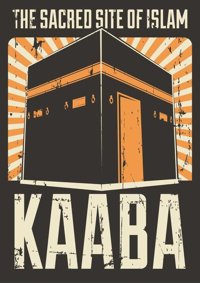 Retro Sunbeams Muslim Islam Kaaba Mecca Poster vector